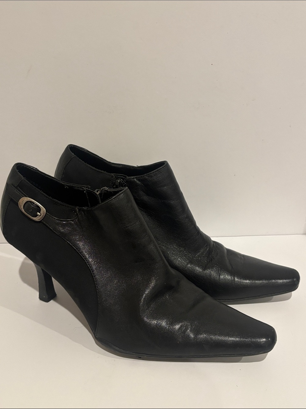 Vintage Nine West Black Leather Square Toe Ankle Boots Size 6